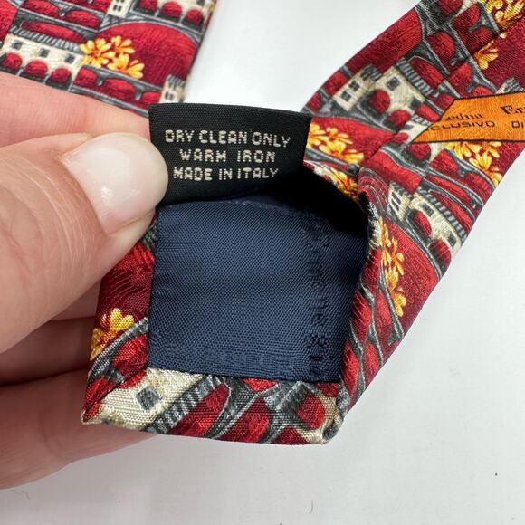 Ermenegildo Zegna Silk Necktie Red Orange Multi Print Designo Exclusiva - Picture 7 of 9